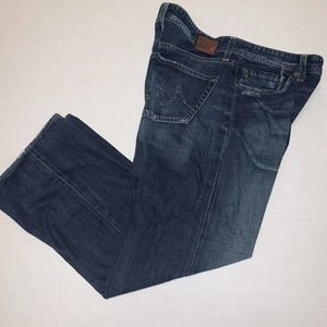 AG Adriano Goldschmied The Hero Medium Blue Jeans Size 34x29 Distressed Straight